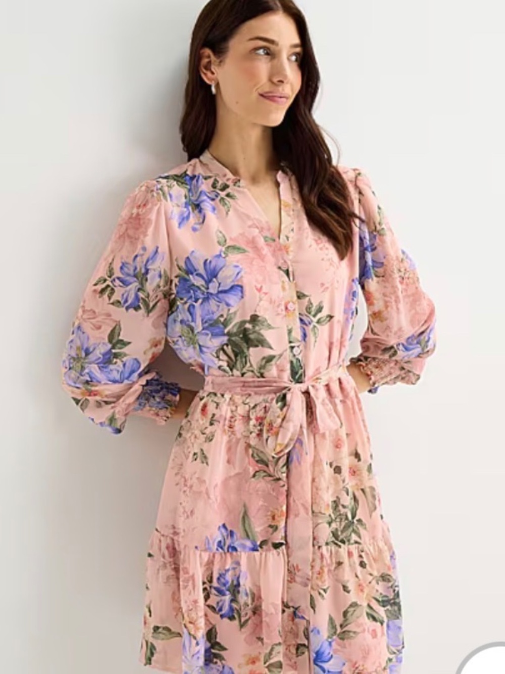 NWT Isabel & Nina Womens V Neck 3/4 Sleeve Balloon Floral Fit + Flare Dress XL